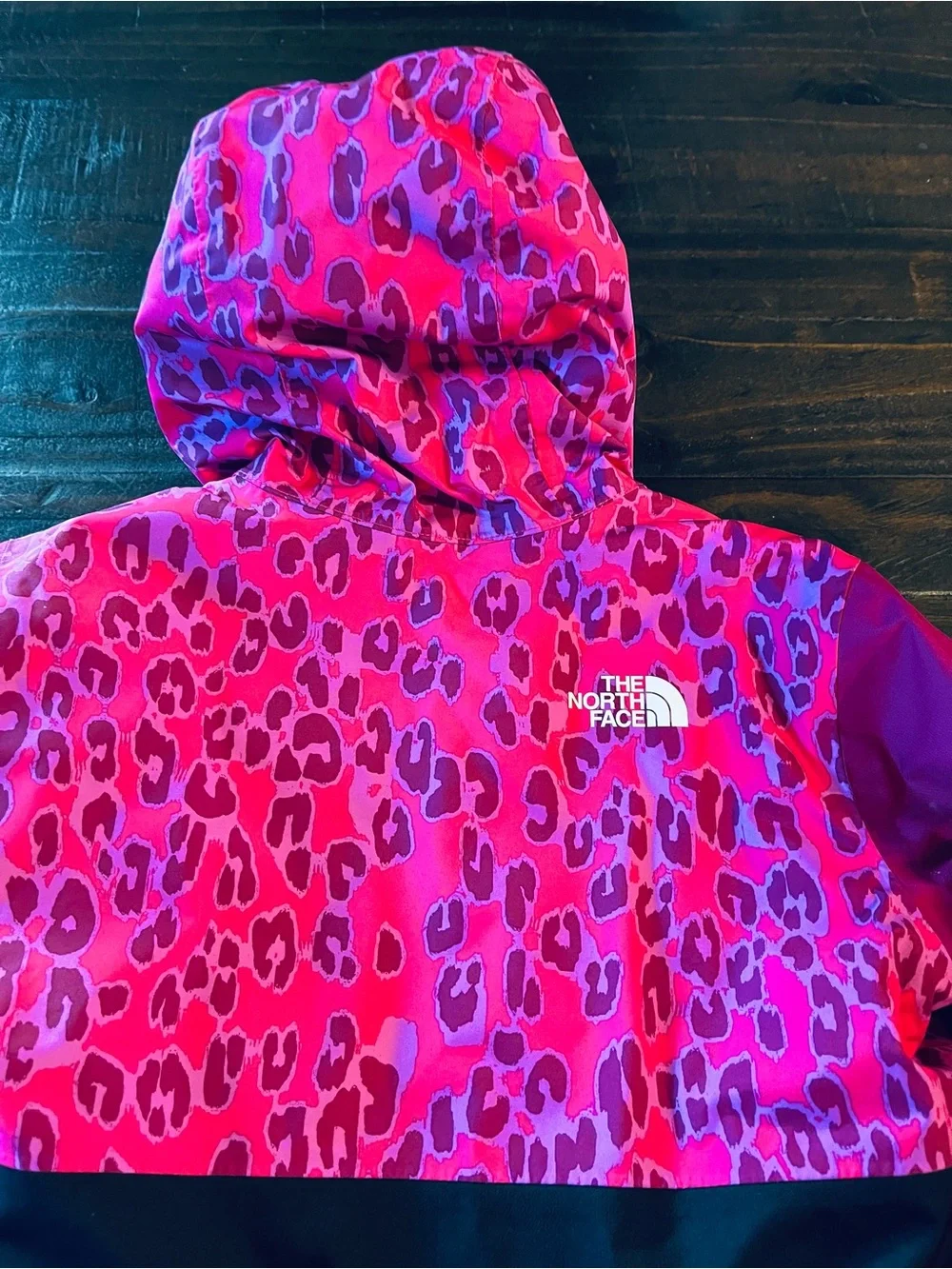 The North Face Girls Pink Leopard Print Hooded Winter Jacket 3T